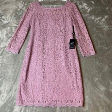 Adrianna Papell Lace Sheath Dress Long Sleeve Zipper Mauve Pink Women's 10