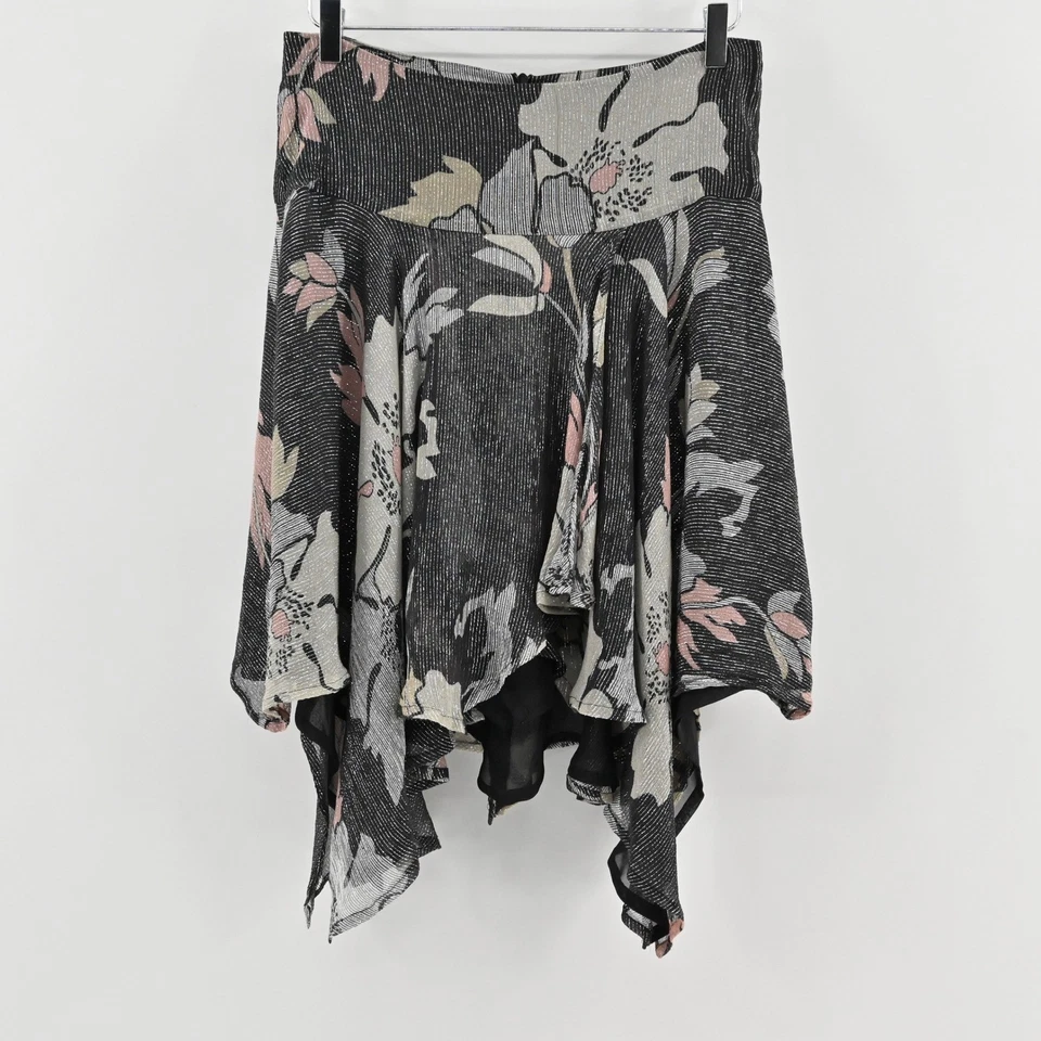 Falda asimétrica vintage Y2k French Connection seda talla 6 hada floral metálica Foto 2 de 4