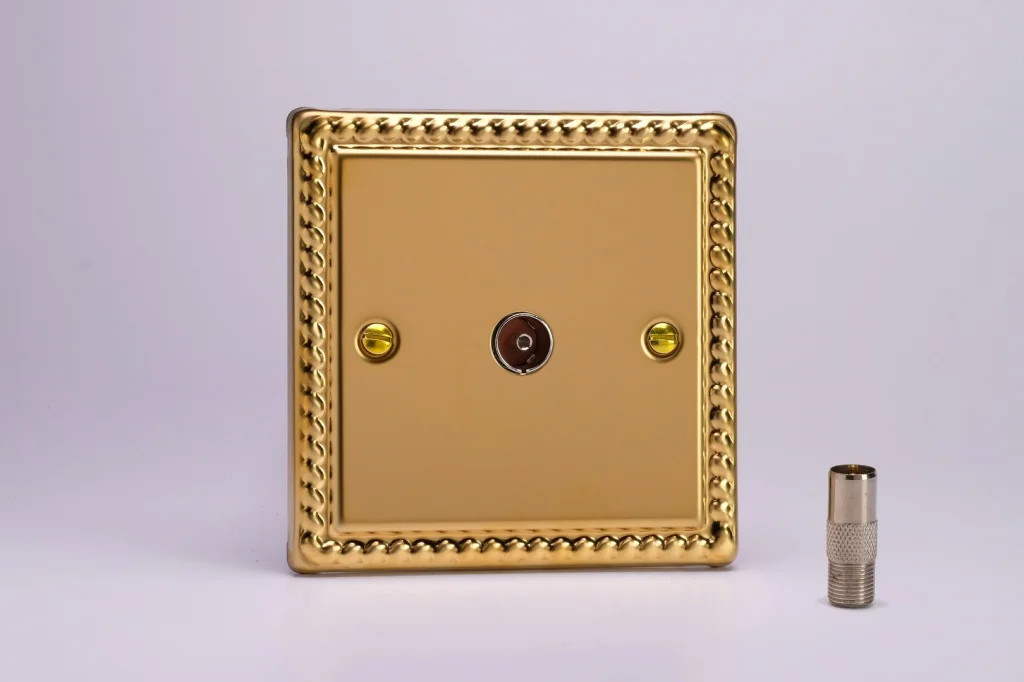 Coaxial Socket Brass F-Type Satellite Classic Georgian Plain Insert Varilight