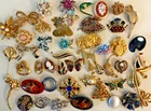 Large Lot Vintage to Now Costume Jewelry Brooches Many Styles