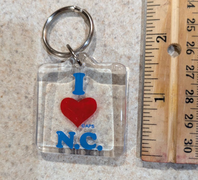 I Love N.C. Plastic Lucite Key Chain APS North Carolina Vintage