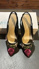 Betsey Johnson Black Multi Floral Embroidered Heels - Stunning