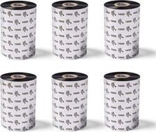 Zebra Black Wax Ribbon, Thermal Transfer Printers 4.33" x 1476' 1" Core 6 Rolls