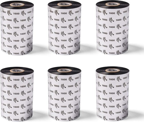 Zebra Black Wax Ribbon, Thermal Transfer Printers 4.33" x 1476' 1" Core 6 Rolls