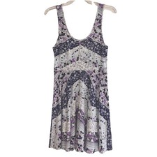 Free People Size Small Purple Navy Floral Geometric Chevron Fit Flare Skater