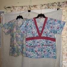 Lot of 2 Oltex Women's Sz XS Printed Medical Scrub Tops Nurse Uniform Phone GV 