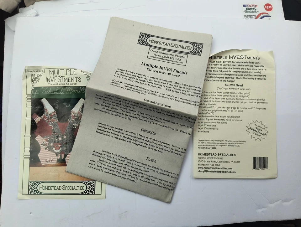 Homestead Specialties Multiple INVESTments Sewing Pattern HS102 S M L XL UNCUT - Image 3 of 4