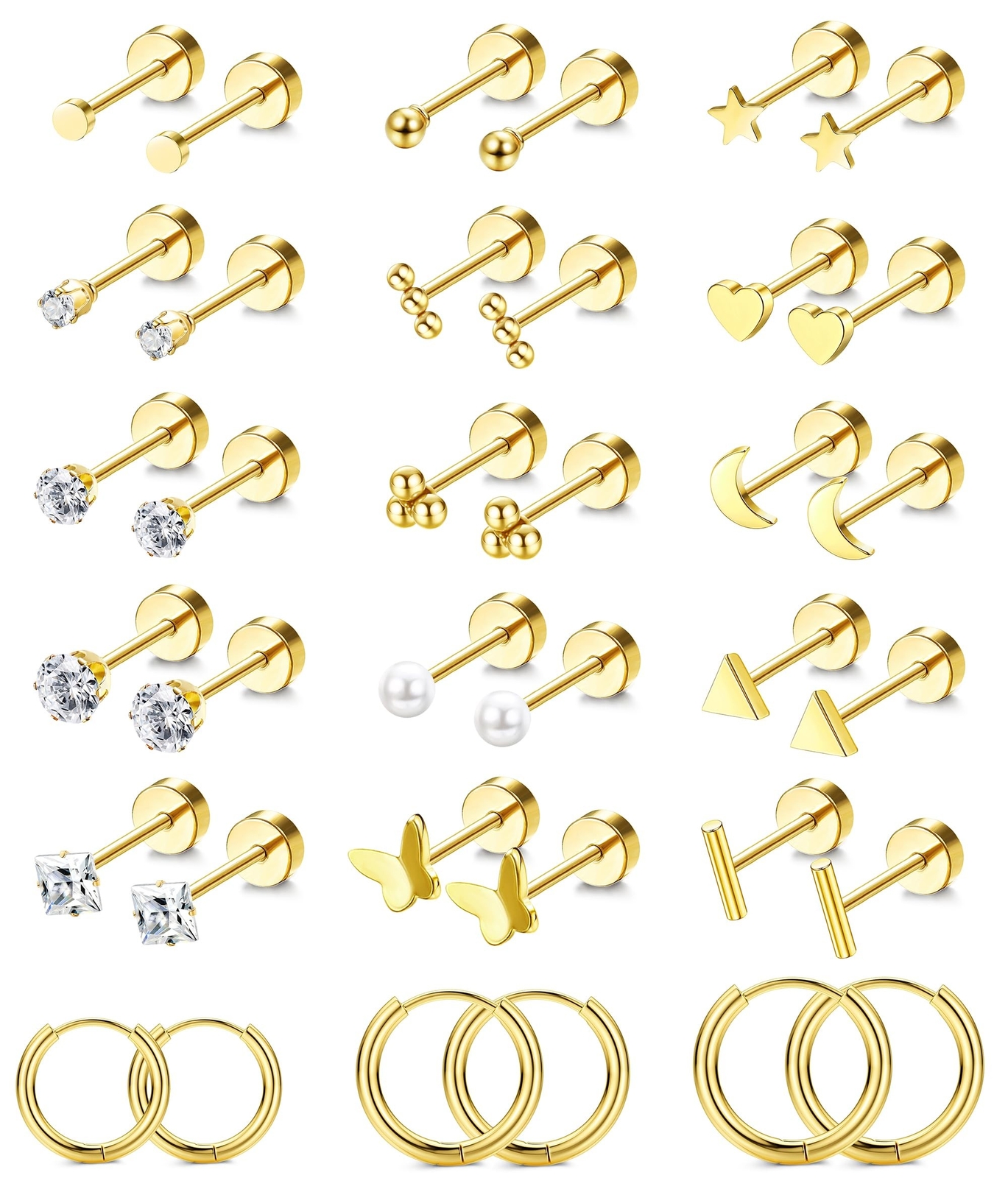 Jstyle Small Hypoallergenic 14K Gold Flat Back Stud Earrings for Women & Men