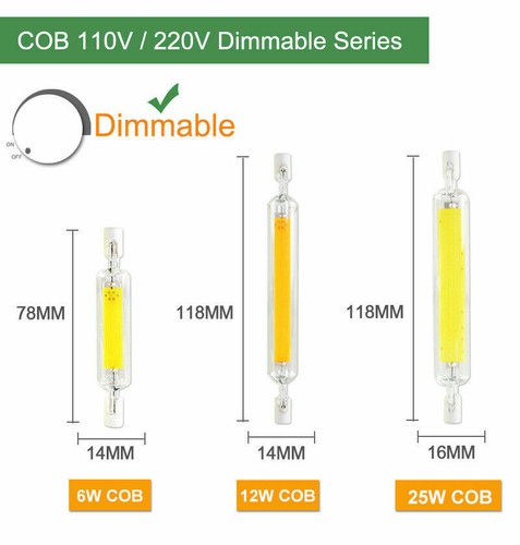 Dimmable R7s COB LED Flood Light Bulb 6W 78mm 12W 118mm 25W 135mm Tube Lamps RE - Picture 6 of 14