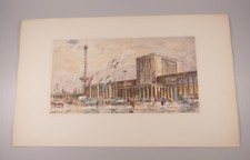 Radierung Horst Miesler coloriert Messe Berlin Funkturm um 1970