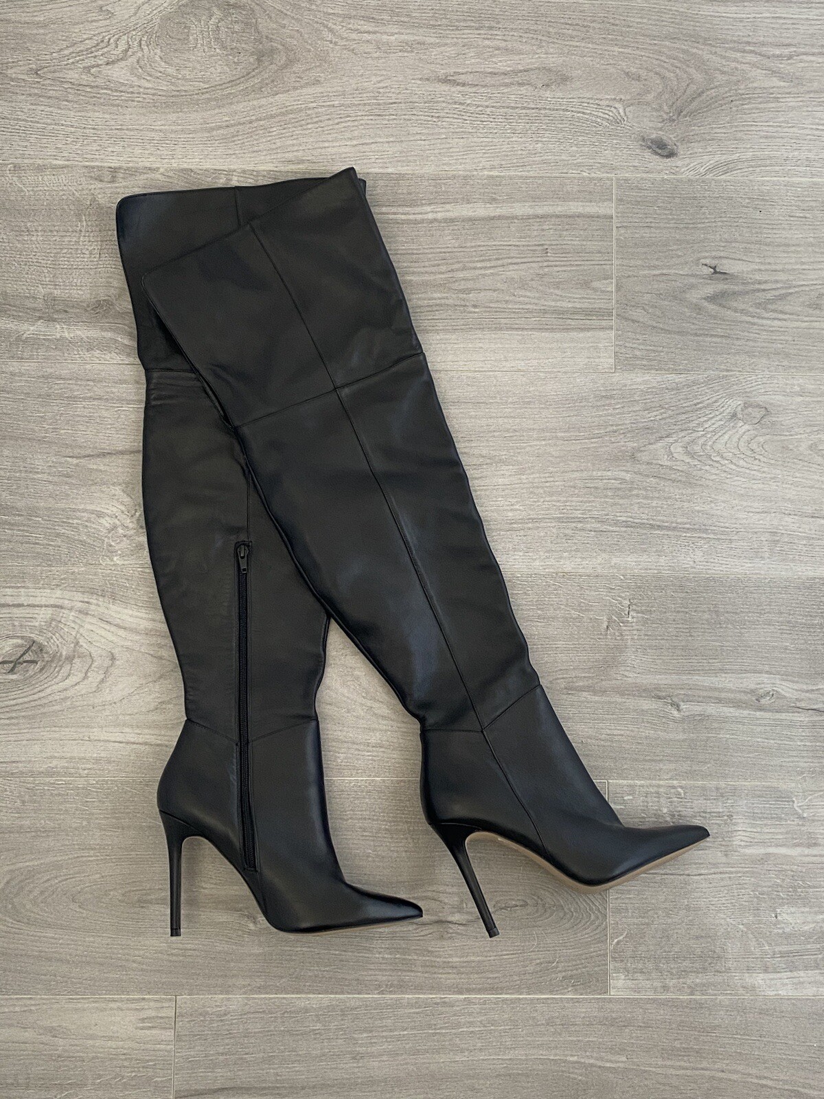 Womens Faith Black Leather Over Knee High Heel Boots UK 5 EU 38 US 7.5