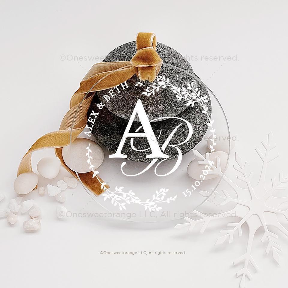 Acrylic Married Monogram Ornament Gift Newlywed Gift