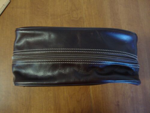 Old Navy Mens Shaving Bag Brown Genuine Leather PVC Lined Travel Toiletry 10"x6" - Picture 6 of 13