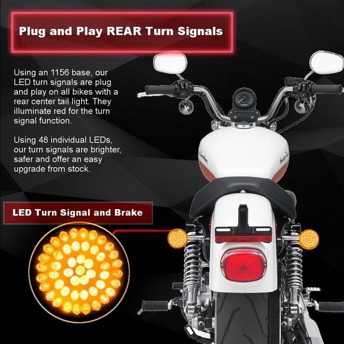 Eagle Lites 2" Harley LED Turn Signals Front & Rear Amber 1156 Kit Plug and Play - Picture 5 of 9