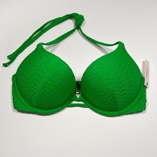 Victoria Secret 34C Bombshell Push Up Bikini Top Adds 2 Cups Textured Jade Green