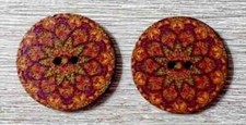 flowers boho wood sewing  buttons 2 holes 1 inch (set #1209) 2pc