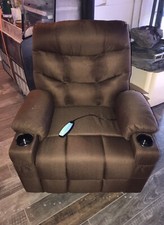 MASSAGE CHAIR VIBRATION HEATED BROWN FABRIC WORKS REMOTE CONTROL Bargain