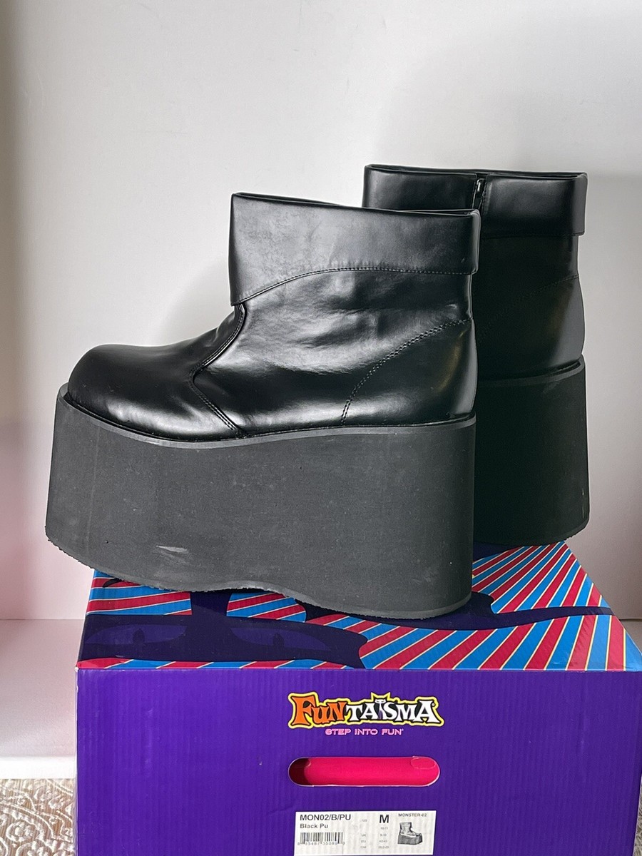 Men's Black Platform Boots Size 10-11