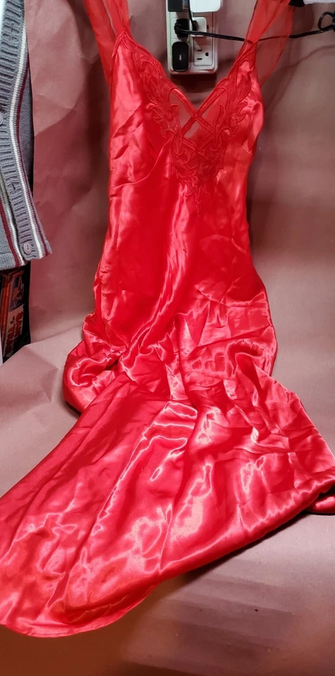 VESTIDO NATORI Slip Vintage ROJO Floral transparente encaje lencería mediana Foto 3 de 4