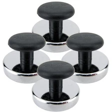 4 PACK Round Base Magnet Fastener with Knob, Chrome 1.43" Diameter Black Knob