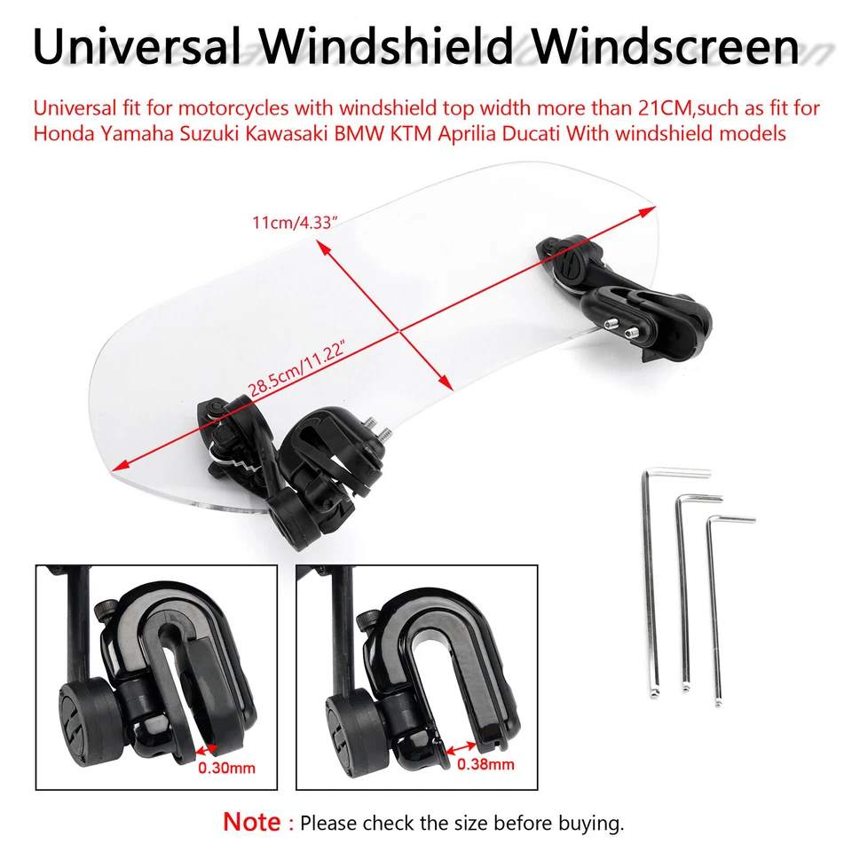 Motorcycle Adjustable Clip On Windshield Extension Spoiler Wind Deflector - Image 3 of 4