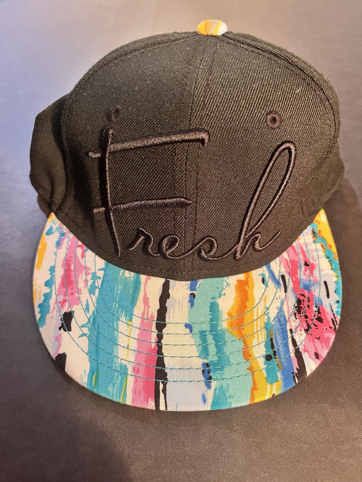 Neff Fresh Snapback Hat Embroidered Flat Bill Baseball Cap Paint Drip Wool Blend