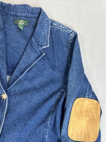 Vintage Orvis Denim Jean Jacket Blazer Leather Elbow Patch Womens Size 20 Cotton - 第 9/15 張圖片