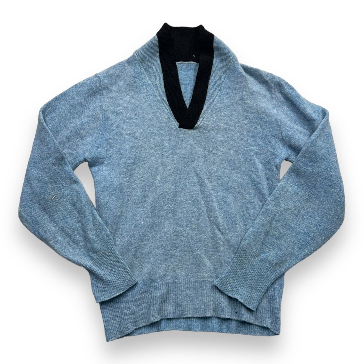 Vintage 1960s Shawl Collar Sweater Blue Retro Style Unbranded