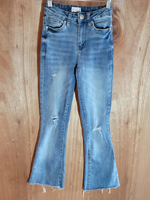 YMI jeans womens size 00 flare stretch low rise distressed denim blue