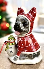 Blue Sky Clayworks Christmas Boston Or French Bulldog Tea Light Candle House NEW