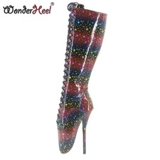 Ultra High Heel 7" Stiletto Heel Special Sparkle Leather Fetish Knee High Boots