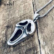 MENDEL Mens Halloween Ghost Face Mask Horror Pendant Necklace Stainless Steel
