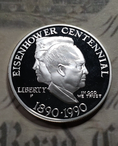 1990-P Eisenhower Commemorative Silver Proof Dollar with Stamps - Nice! W9 - Picture 3 of 10