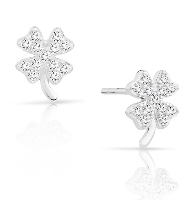 Sterling Silver Cubic Zirconia Clover Tiny Stud Earrings, 5mm x 8mm