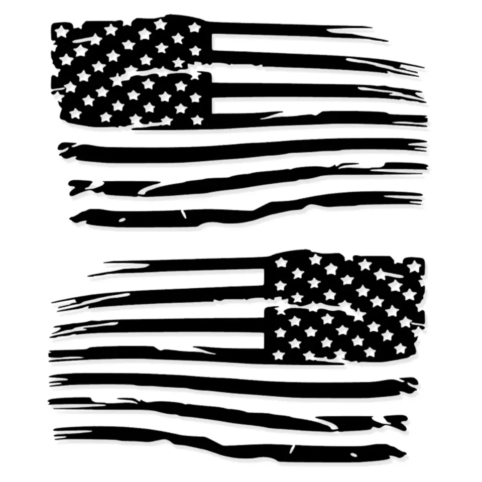 4" - 48" SET of 2 Ripped Torn Distressed Tattered USA American Flag Vinyl Decals - Image 2 of 4