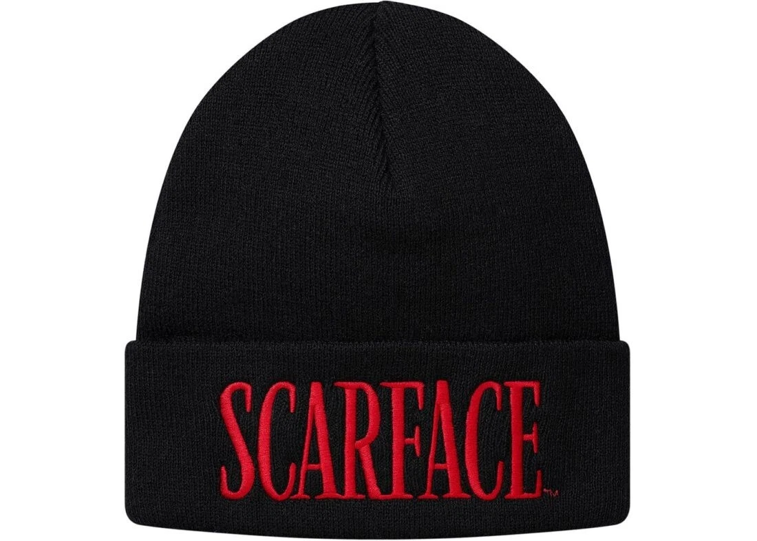2017 SUPREME x SCARFACE BEANIE BONNET TRICOT NOIR ~ NEUF ~ FW17 DS