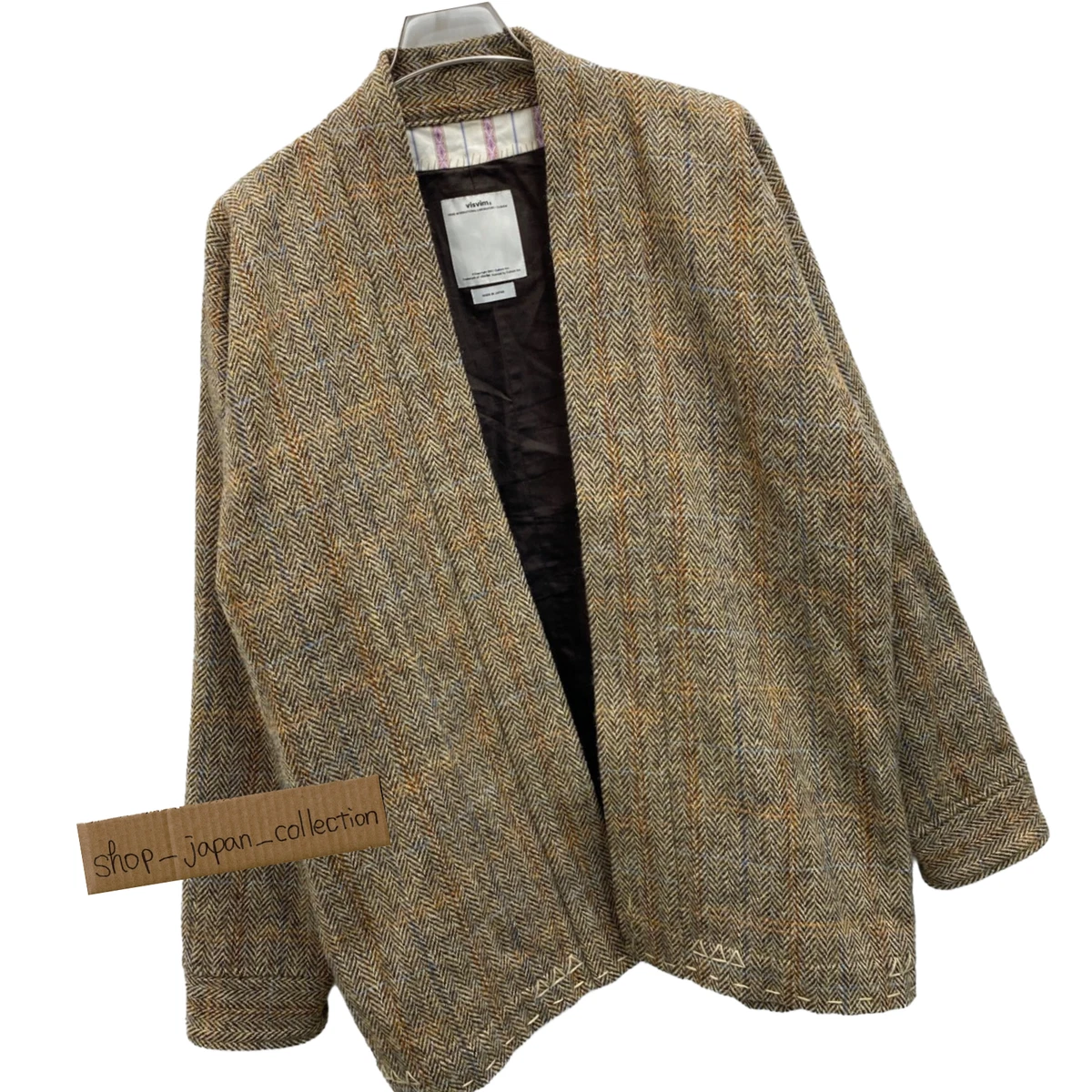 VISVIM×HARRIS TWEED Men's TWEED SANJURO Kimono Jacket Beige Size 2 L71.5cm W55cm