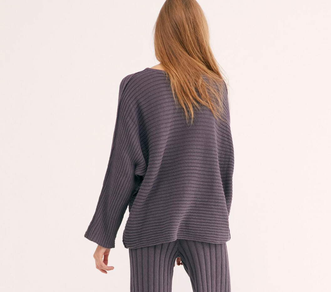 NEW FREE PEOPLE Sz L IMOGENE RIBBED PULLOVER SWEATER TUNIC TOP IN MORNING  FOG