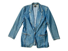 Vtg 90s LIZ-WEAR Claiborne Blue Denim JEAN JACKET BLAZER Sport Coat Women's M