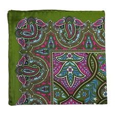 Lime Green & Pink Floral Paisley Silk Pocket Square (Hand-Rolled in England)