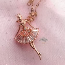 Elegant Dancer Ballerina Necklace, Graceful Ballet Dancer Pendant, Gold Rose.