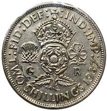 1937 UK Great Britain 2 Shillings Silver Coin King George VI # 0890