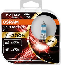 2x H7 OSRAM NIGHT BREAKER 200 Birne Lampe Scheinwerfer 200% Helligkeit CHROM CAP