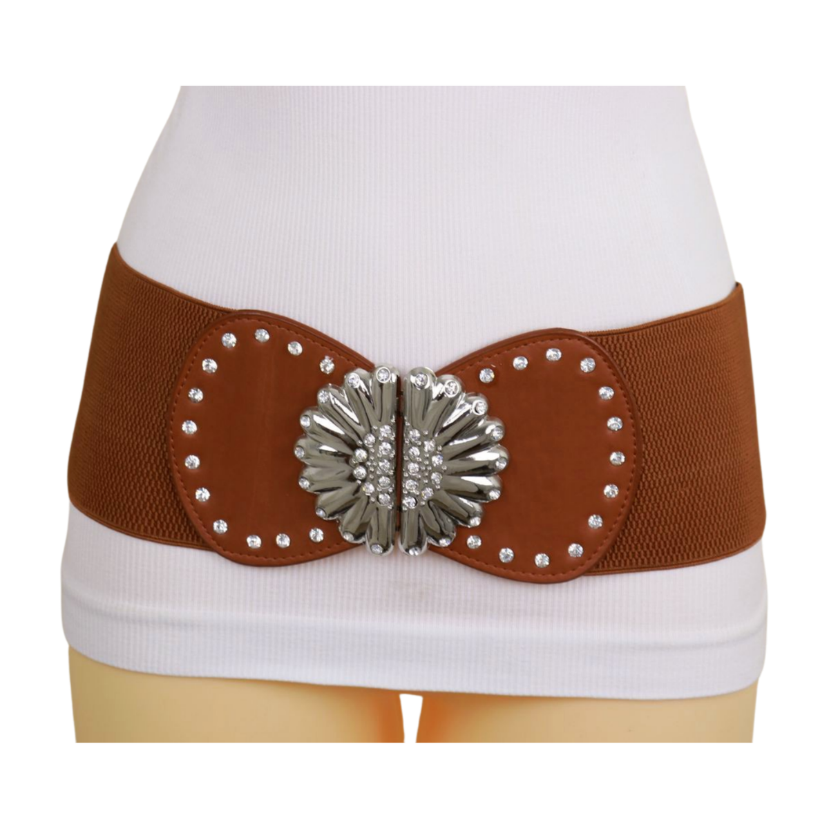 Brown Rose Buckle Casual Women\'s  Polyurethane faux leather Belt Rose Buckle Tooled Leather Belt main image 2
