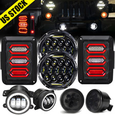 8pc For Jeep Jk 07-18 Led Tail Light 7 Headlight Turn Signal Fog Lamp Combo Set
