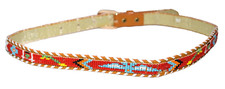 Vintage Western Beaded with Thunderbird Brown Faux Leather Skinny Belt Size 26