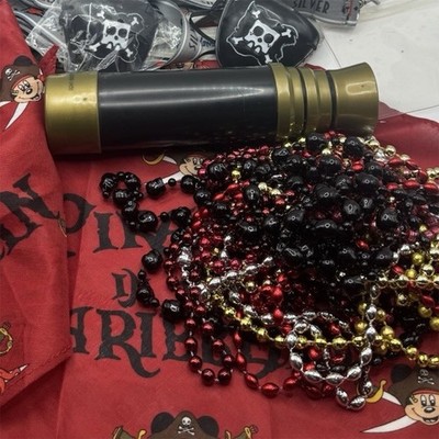 Disney Cruise Pirate  Accessory Lot   2 Bandanas, Eye Patches, Beads & Telescope