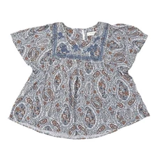 Lucky Brand Blue Crew Neck Paisley Blouse Viscose Medium Short Sleeve Top