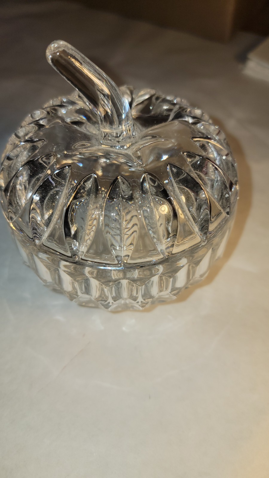 Lead Cut Crystal Apple Shaped Trinket Bowl Candy Dish w/ Lid