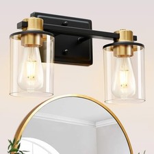 Bathroom Light Fixtures, 2-Light Black and Gold Vanity Lights for Bathroom